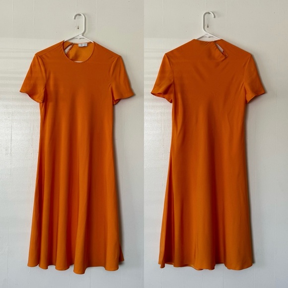Rosetta Getty Keyhole Bias Silk T-Shirt Dress in Tange Tangerine Size 8 - Picture 2 of 10